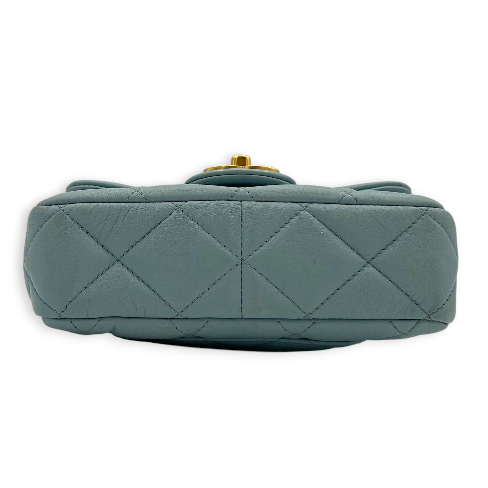 Mini Square Blue Shoulder Bag in Calfskin, Gold Enamel hardware