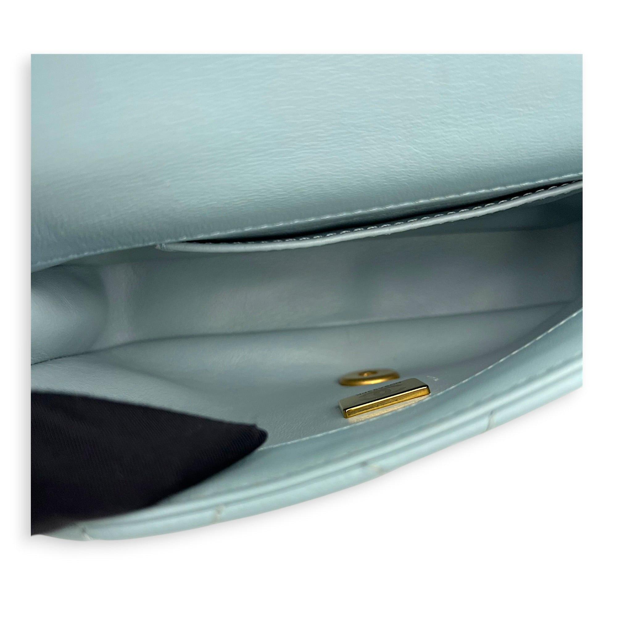 Mini Square Blue Shoulder Bag in Calfskin, Gold Enamel hardware