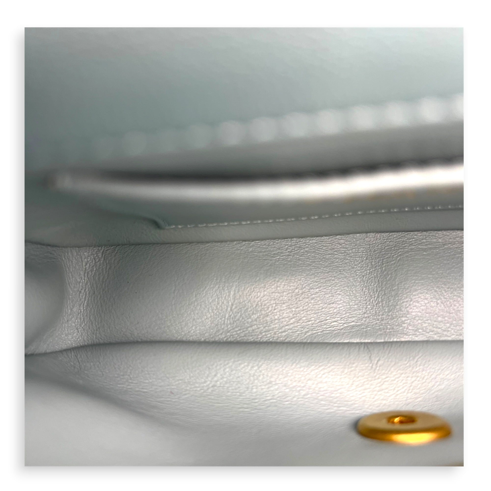 Mini Square Blue Shoulder Bag in Calfskin, Gold Enamel hardware