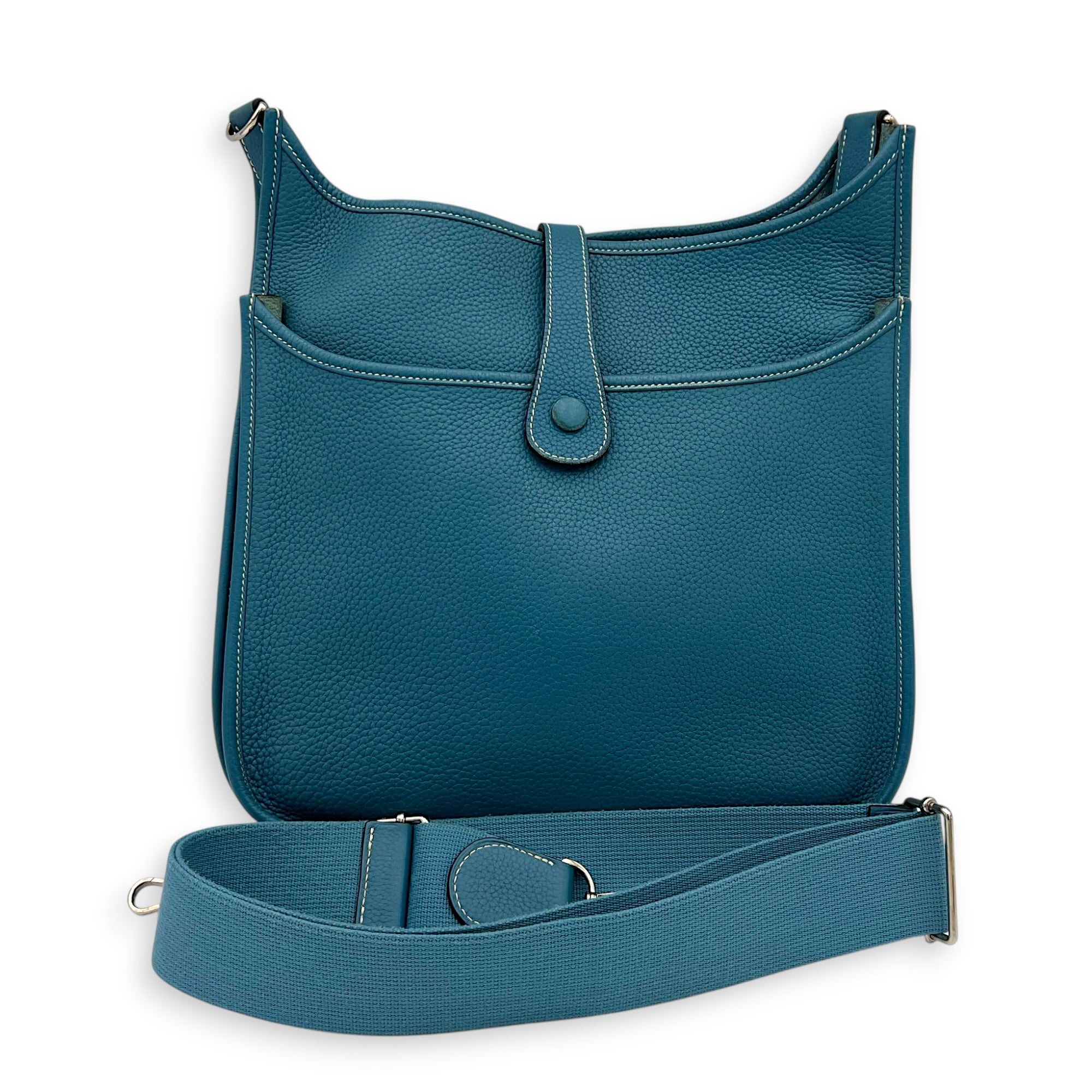 Evelyne III Blue Shoulder Bag in Clemence, Silver hardware