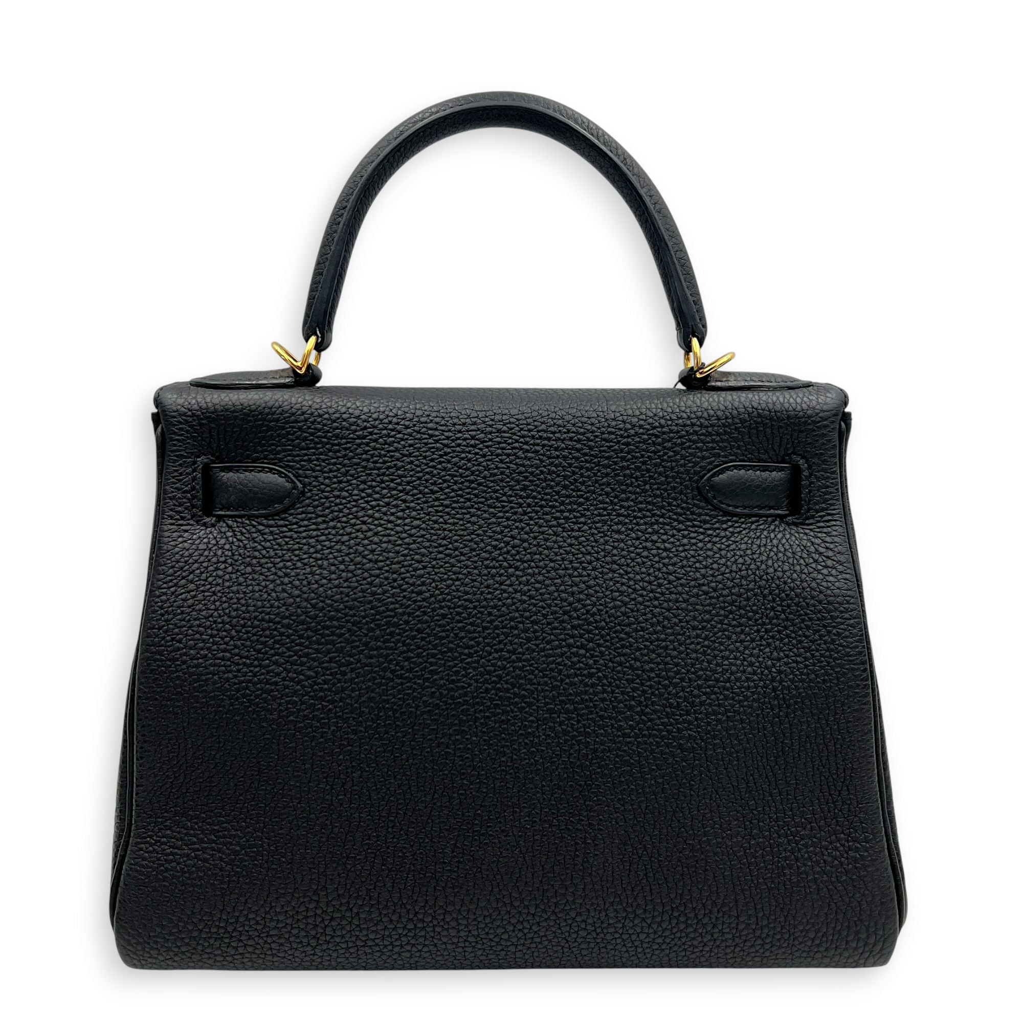 Kelly 28 Noir Top Handle Bag in Togo, Gold hardware