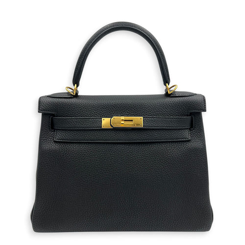 Kelly 28 Noir Top Handle Bag in Togo, Gold hardware
