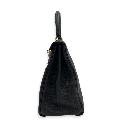 Kelly 28 Noir Top Handle Bag in Togo, Gold hardware