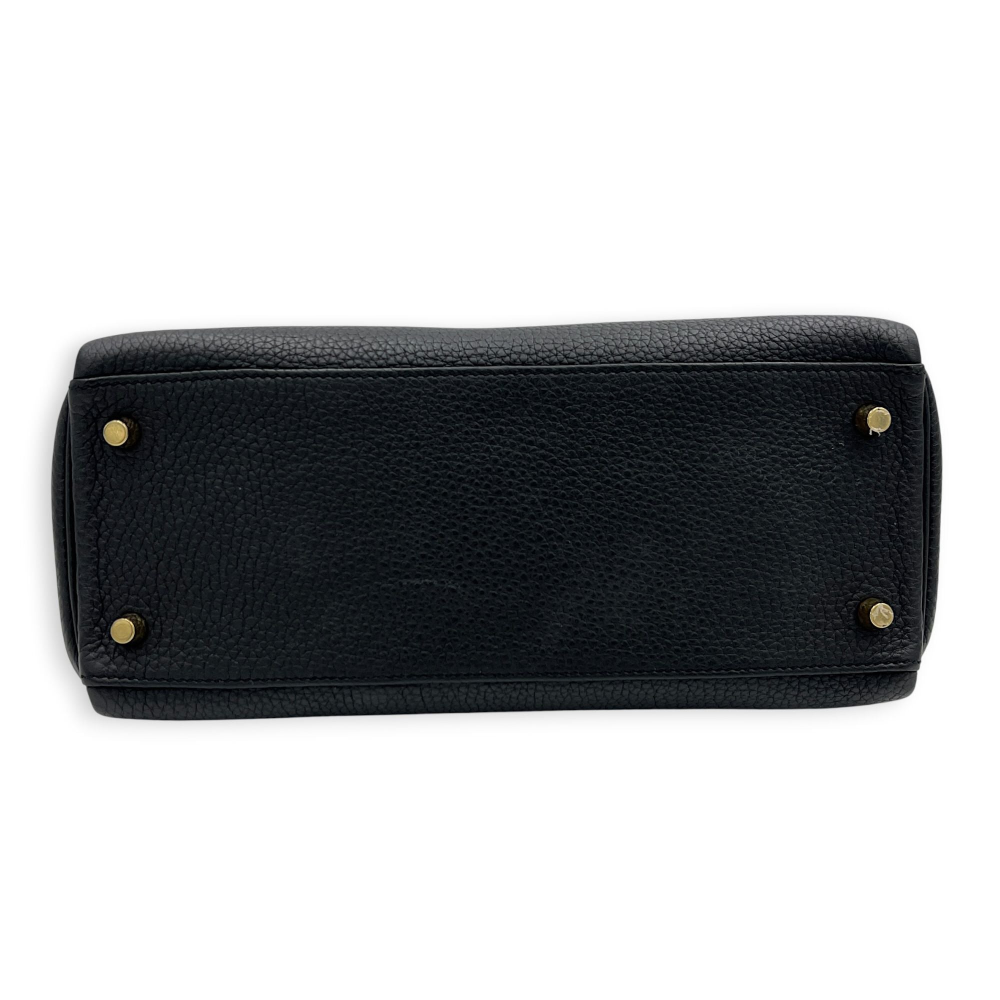 Kelly 28 Noir Top Handle Bag in Togo, Gold hardware