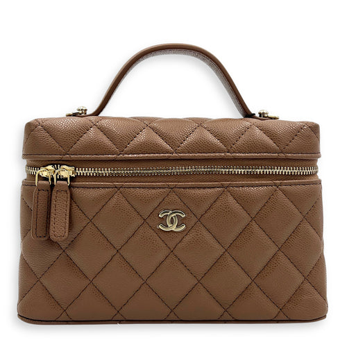 26S CC Vanity Bag Brown in Caviar Leather, Gold hardware