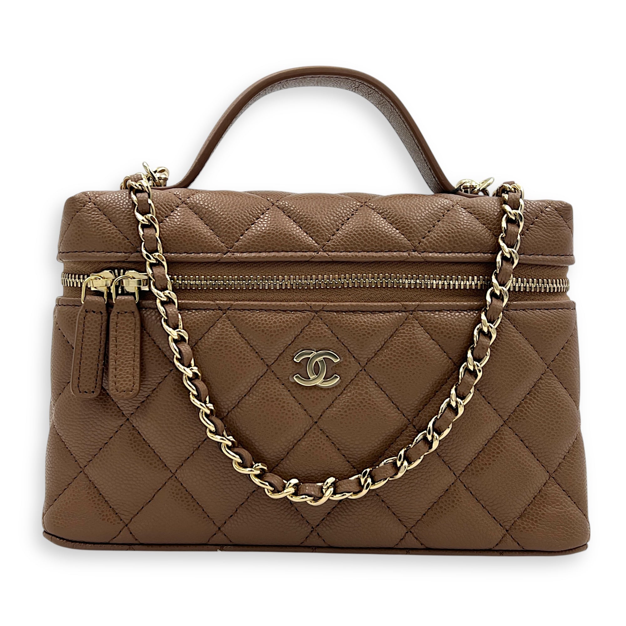 26S CC Vanity Bag Brown in Caviar Leather, Gold hardware