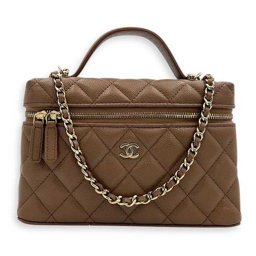 26S CC Vanity Bag Brown in Caviar Leather, Gold hardware