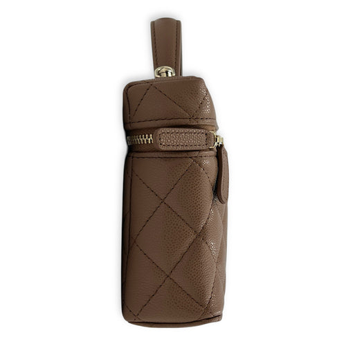 26S CC Vanity Bag Brown in Caviar Leather, Gold hardware