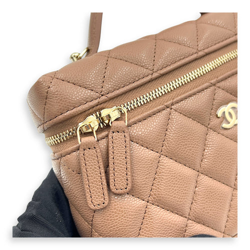 26S CC Vanity Bag Brown in Caviar Leather, Gold hardware