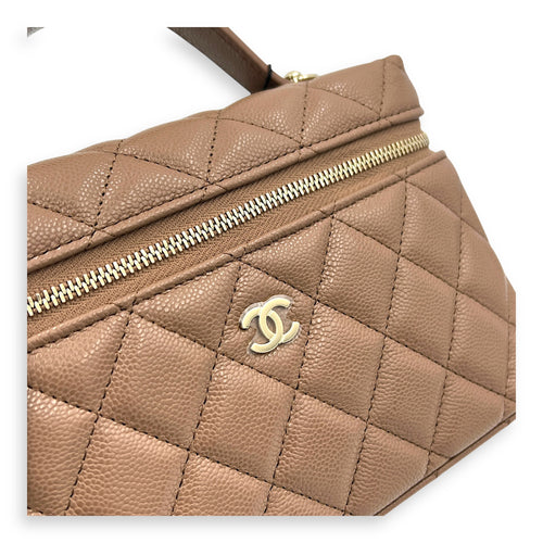 26S CC Vanity Bag Brown in Caviar Leather, Gold hardware