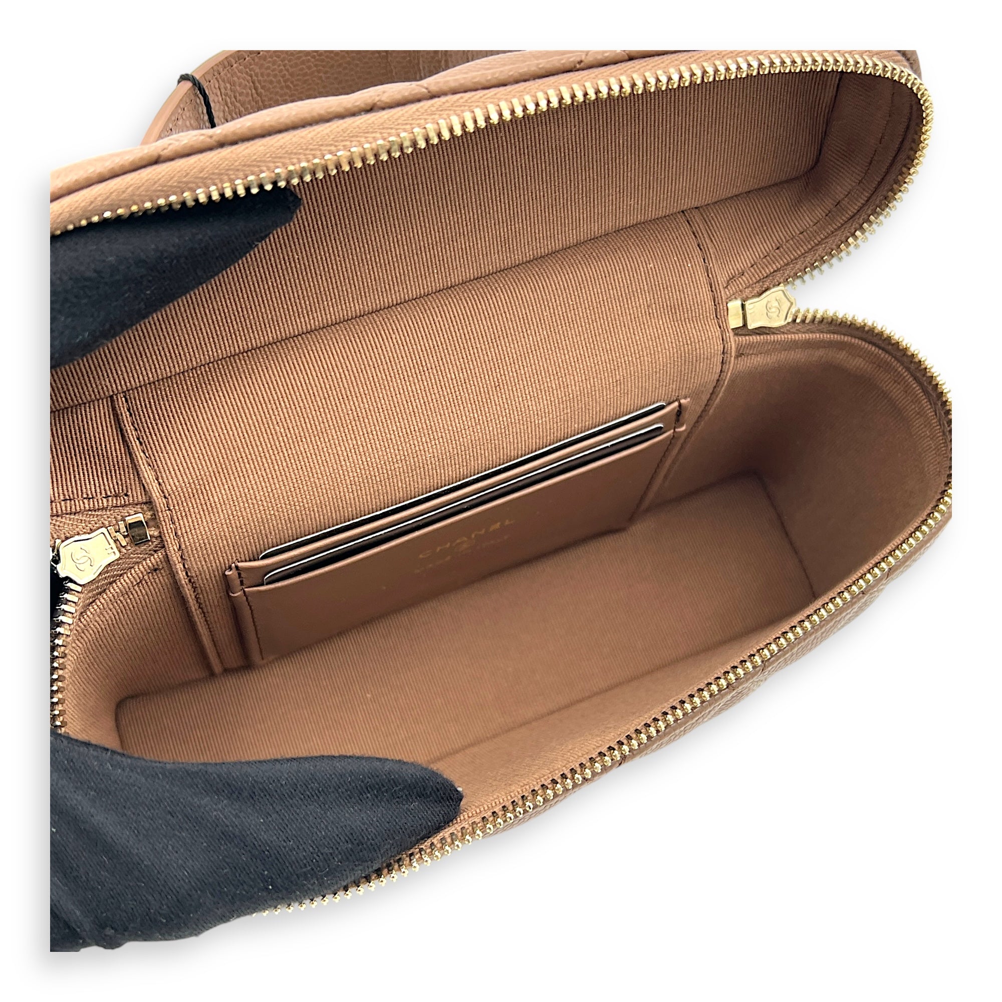 26S CC Vanity Bag Brown in Caviar Leather, Gold hardware