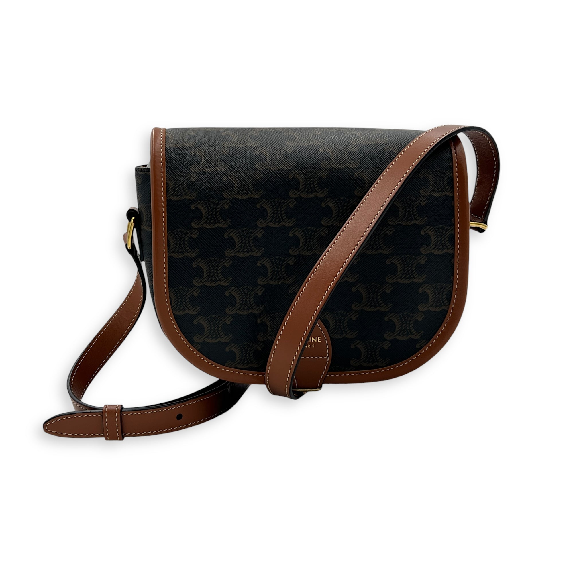 Folco Brown Crossbody Bag in Coated Canvas, Brushed Palladium hardware