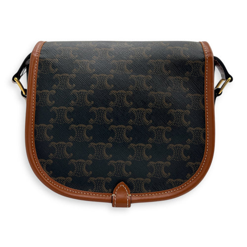 Folco Brown Crossbody Bag in Coated Canvas, Brushed Palladium hardware