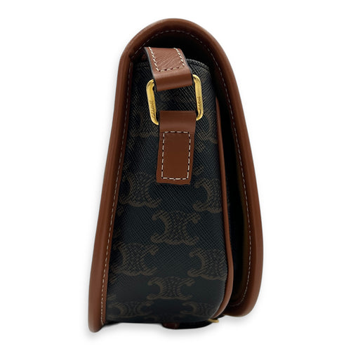 Folco Brown Crossbody Bag in Coated Canvas, Brushed Palladium hardware