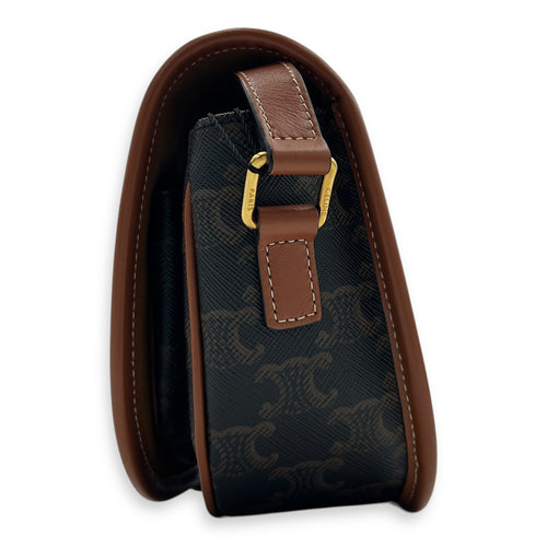 Folco Brown Crossbody Bag in Coated Canvas, Brushed Palladium hardware