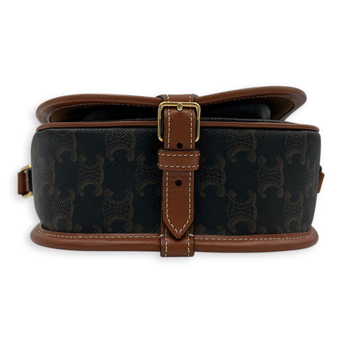 Folco Brown Crossbody Bag in Coated Canvas, Brushed Palladium hardware