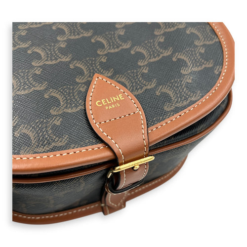 Folco Brown Crossbody Bag in Coated Canvas, Brushed Palladium hardware