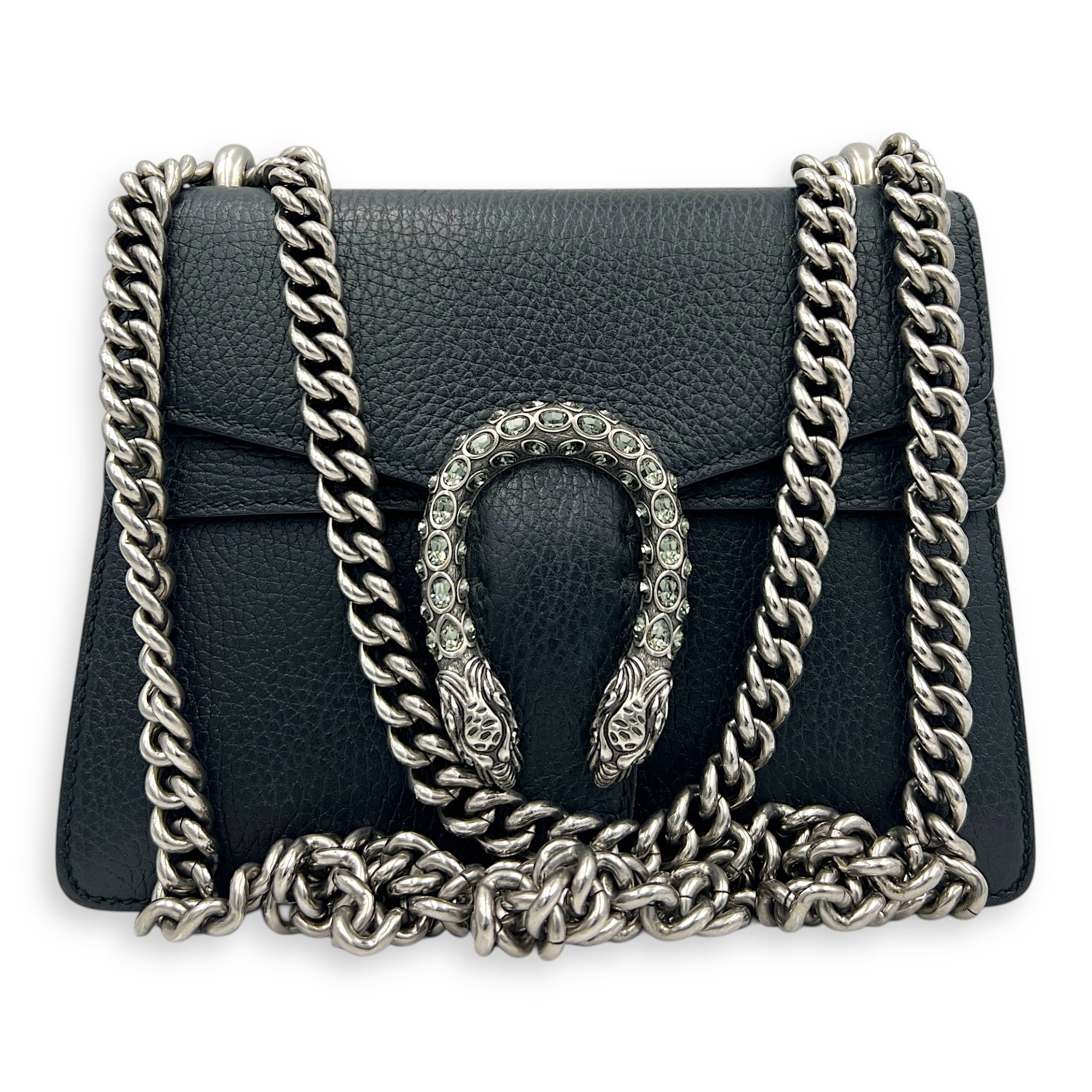 Dionysus Shoulder Bag Mini Black in Calfskin, Silver hardware