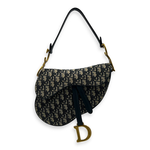 Saddle Shoulder Bag Blue in Canvas, Gold hardware