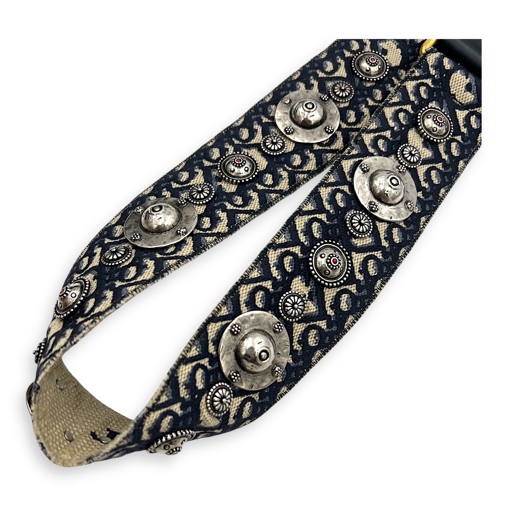 Saddle Shoulder Bag Blue in Canvas, Gold hardware
