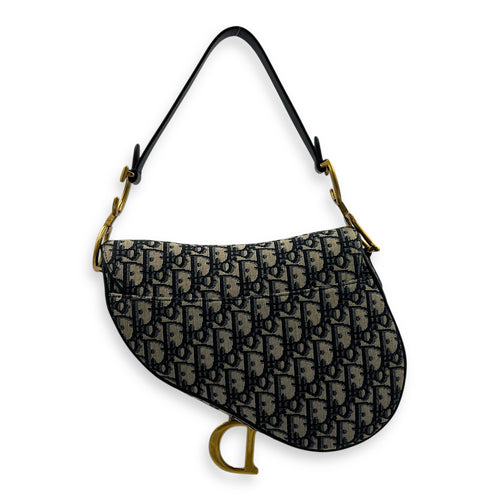 Saddle Shoulder Bag Blue in Canvas, Gold hardware