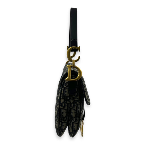 Saddle Shoulder Bag Blue in Canvas, Gold hardware