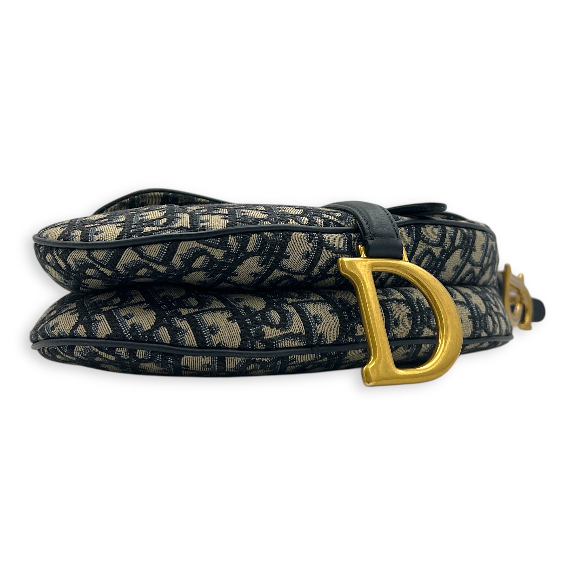 Saddle Shoulder Bag Blue in Canvas, Gold hardware