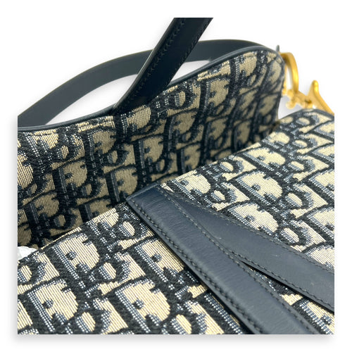 Saddle Shoulder Bag Blue in Canvas, Gold hardware