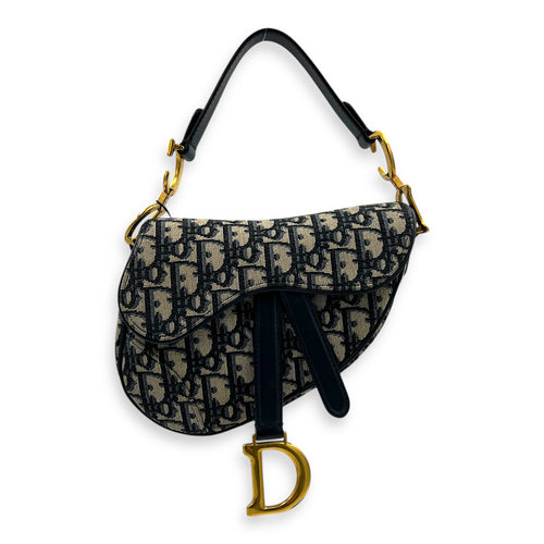 Saddle Mini Blue Shoulder Bag in Canvas, Gold hardware