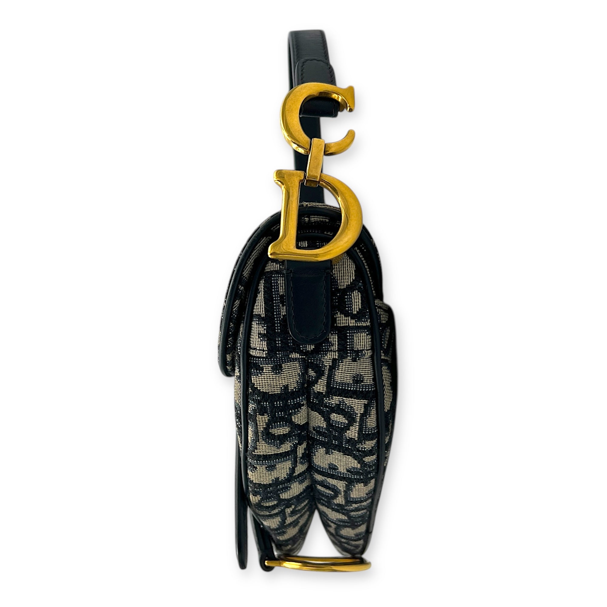Saddle Mini Blue Shoulder Bag in Canvas, Gold hardware