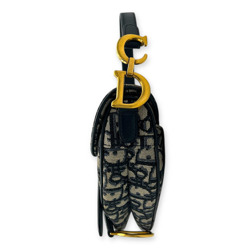 Saddle Mini Blue Shoulder Bag in Canvas, Gold hardware