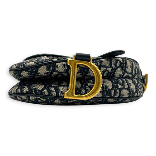 Saddle Mini Blue Shoulder Bag in Canvas, Gold hardware