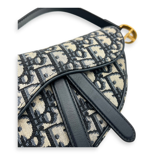 Saddle Mini Blue Shoulder Bag in Canvas, Gold hardware