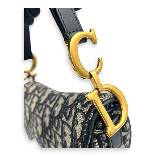 Saddle Mini Blue Shoulder Bag in Canvas, Gold hardware