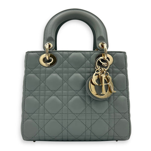 Lady Dior Top Handle Bag Small Grey in Lambskin, Gold hardware