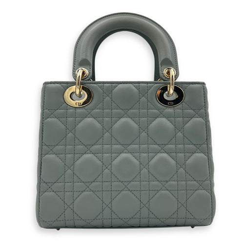 Lady Dior Top Handle Bag Small Grey in Lambskin, Gold hardware