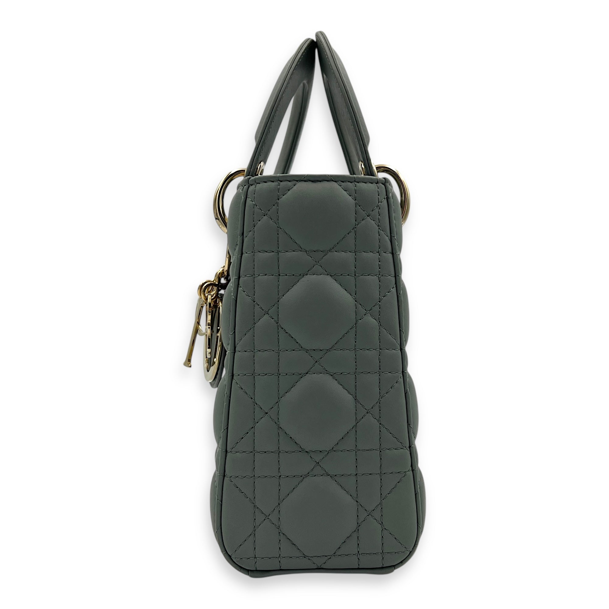 Lady Dior Top Handle Bag Small Grey in Lambskin, Gold hardware
