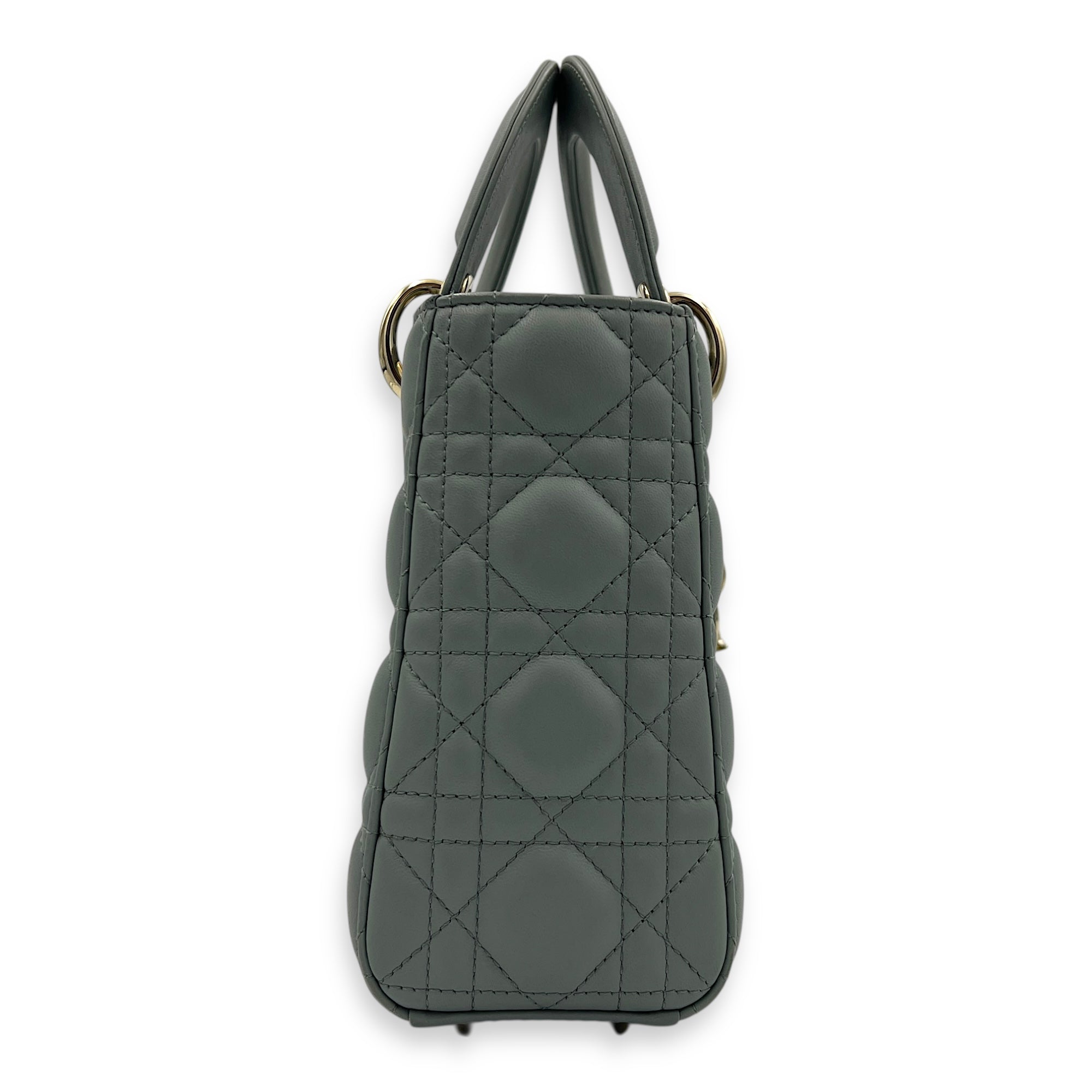 Lady Dior Top Handle Bag Small Grey in Lambskin, Gold hardware