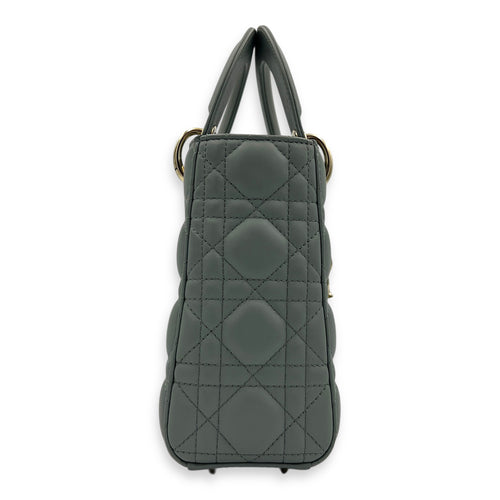 Lady Dior Top Handle Bag Small Grey in Lambskin, Gold hardware