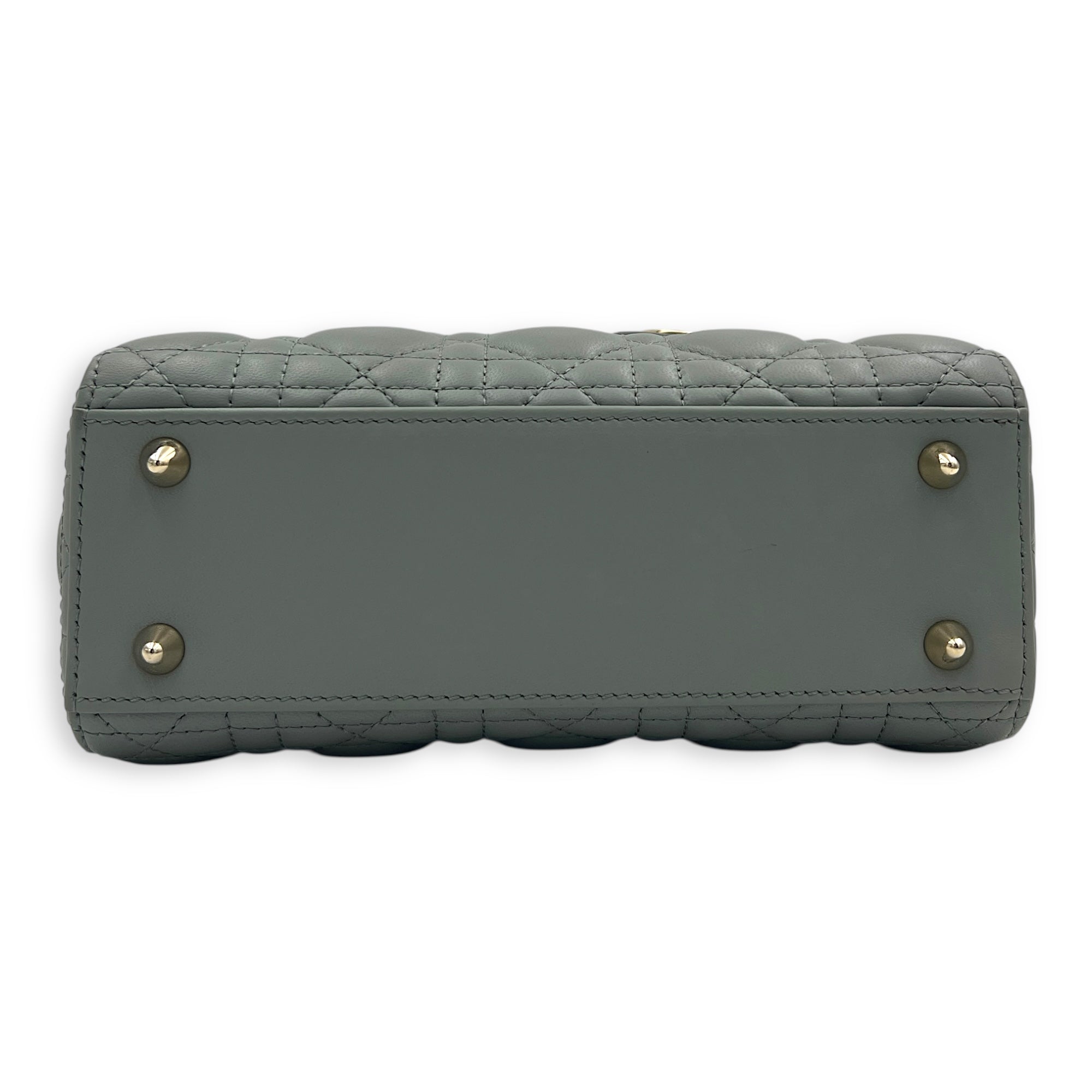 Lady Dior Top Handle Bag Small Grey in Lambskin, Gold hardware