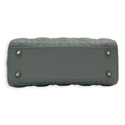 Lady Dior Top Handle Bag Small Grey in Lambskin, Gold hardware