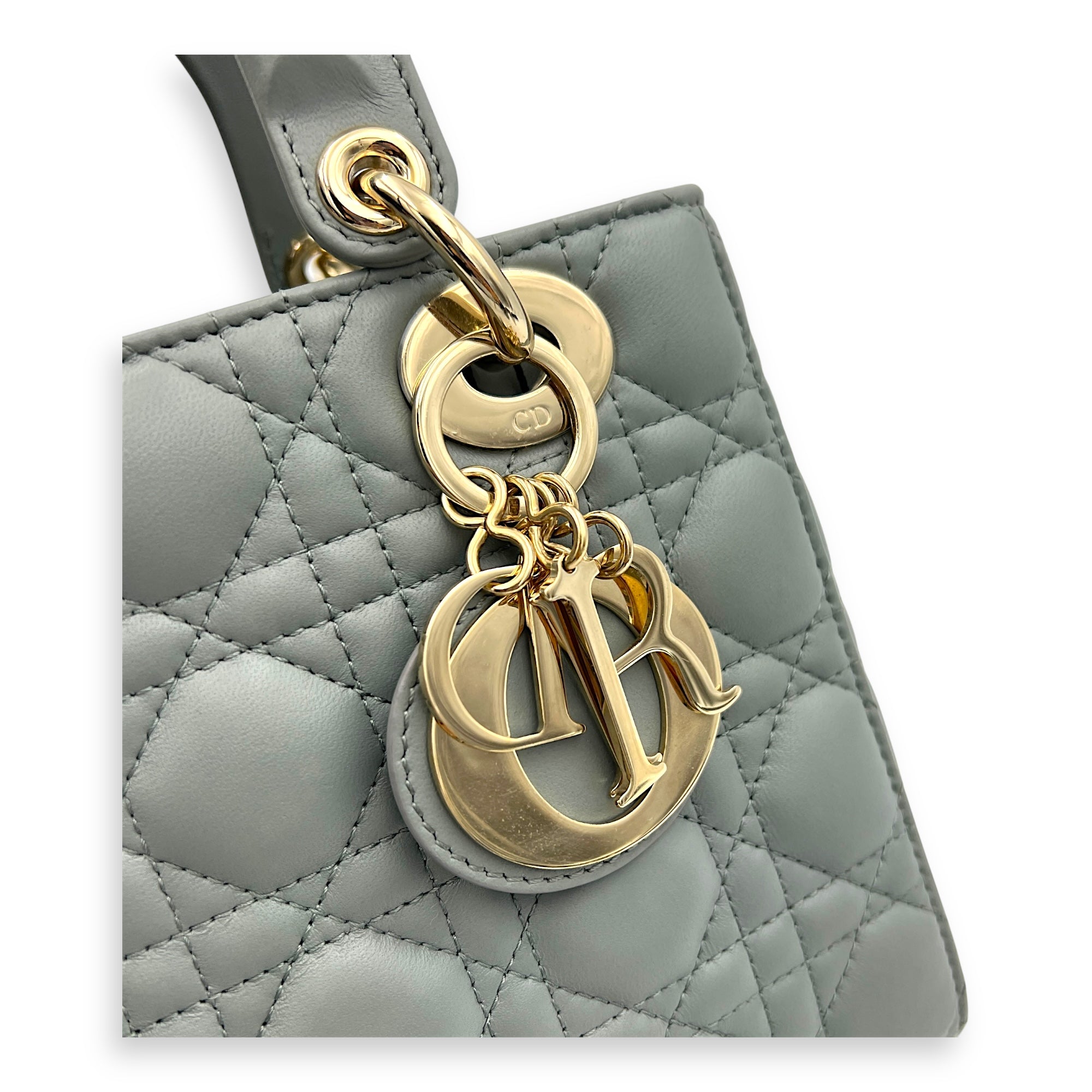 Lady Dior Top Handle Bag Small Grey in Lambskin, Gold hardware