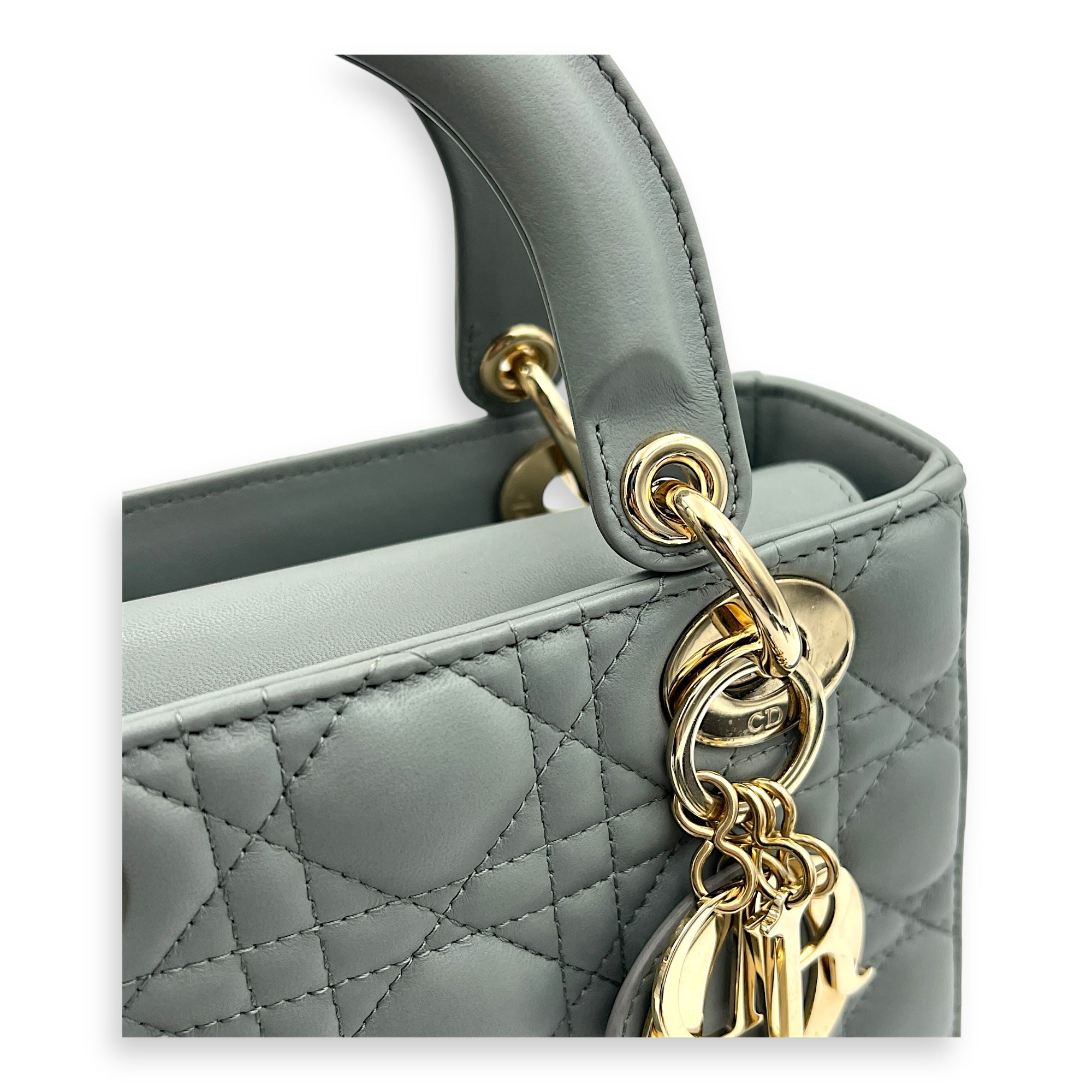 Lady Dior Top Handle Bag Small Grey in Lambskin, Gold hardware