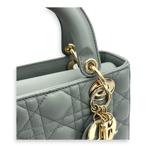Lady Dior Top Handle Bag Small Grey in Lambskin, Gold hardware