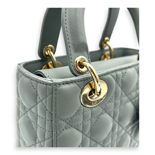 Lady Dior Top Handle Bag Small Grey in Lambskin, Gold hardware