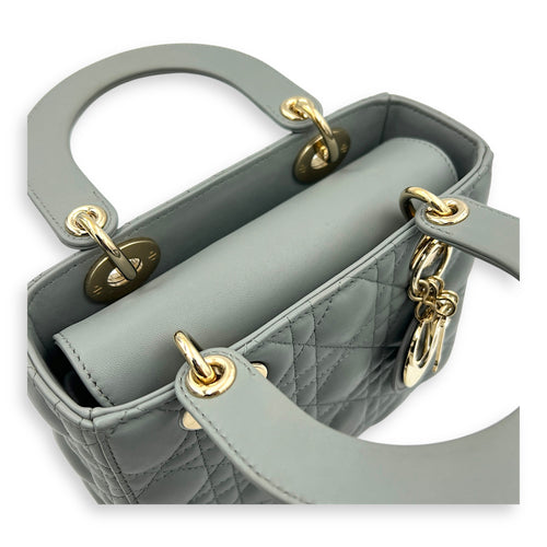 Lady Dior Top Handle Bag Small Grey in Lambskin, Gold hardware