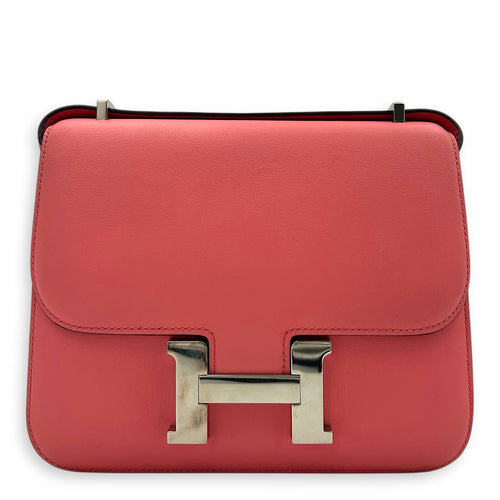 Constance 18 Rose D'Ete Shoulder Bag in Swift, Palladium hardware