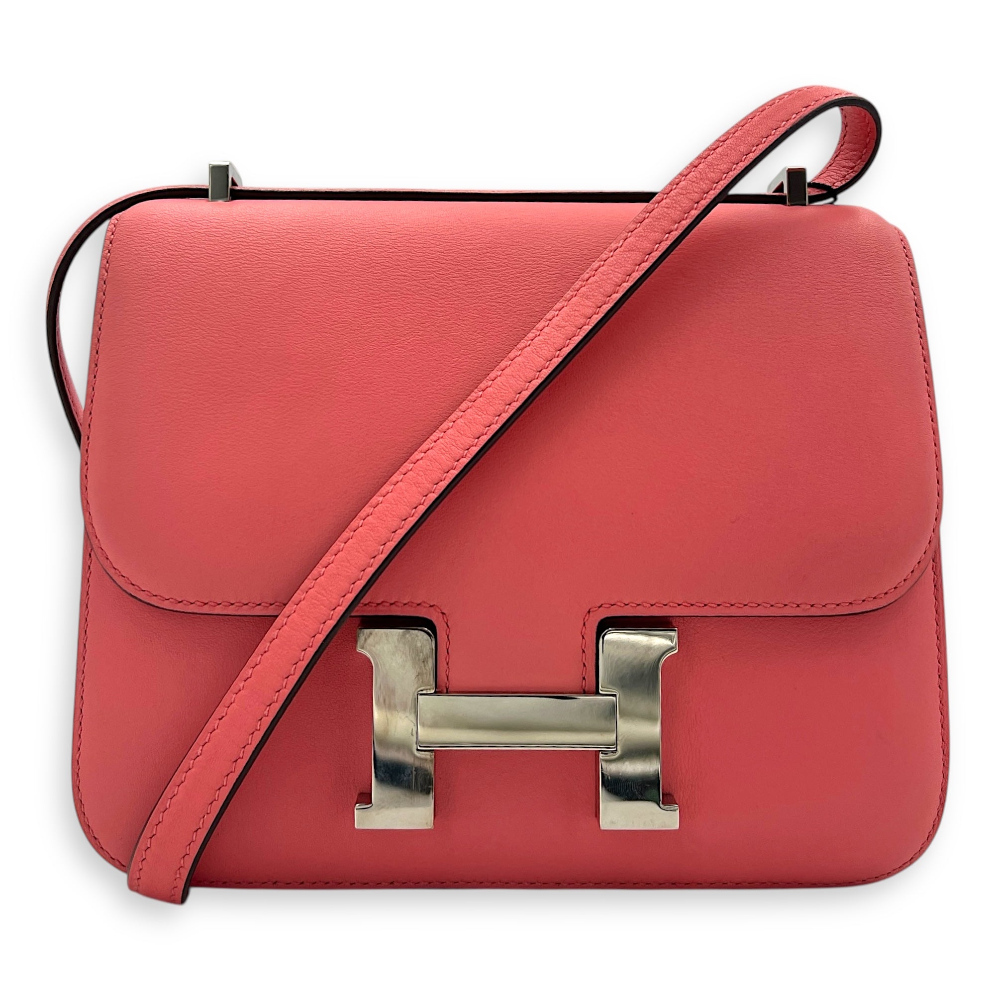 Constance 18 Rose D'Ete Shoulder Bag in Swift, Palladium hardware