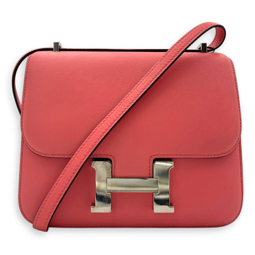 Constance 18 Rose D'Ete Shoulder Bag in Swift, Palladium hardware
