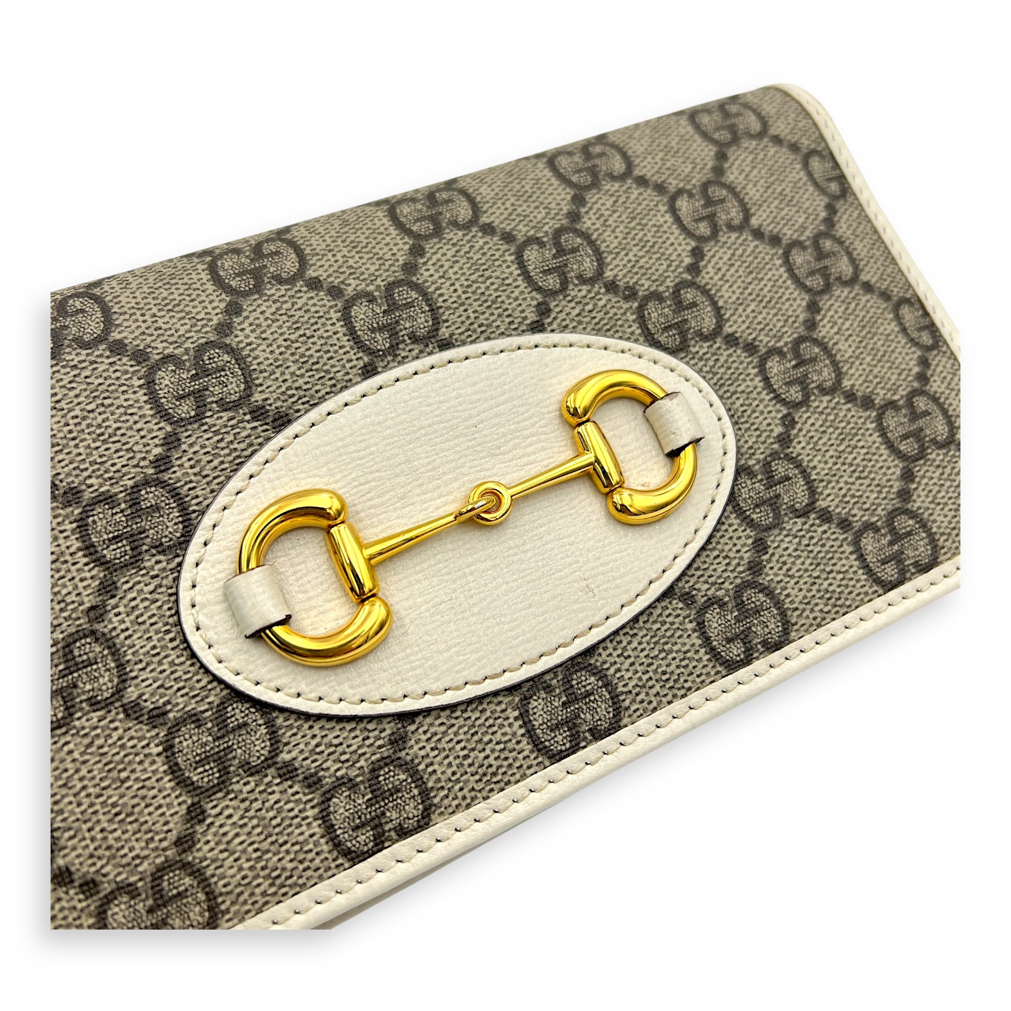 Horsebit 1955 Wallet On Chain Grey in Coated Canvas, Gold hardware
